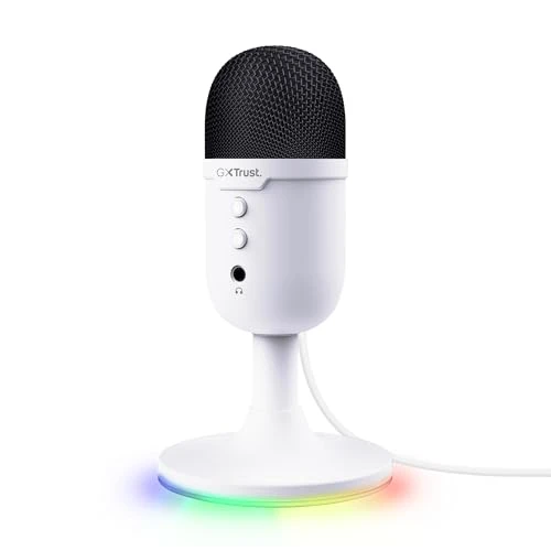 Trust Gaming GXTW 236 Yami Micro Blanc à Condensateur, Microphone USB pour Le Streaming, Twitch, Youtube, Podcast, Jeux PS5, PS4, Micro ASMR avec Filtre Anti-Pop, Touche Muet, Éclairage RGB