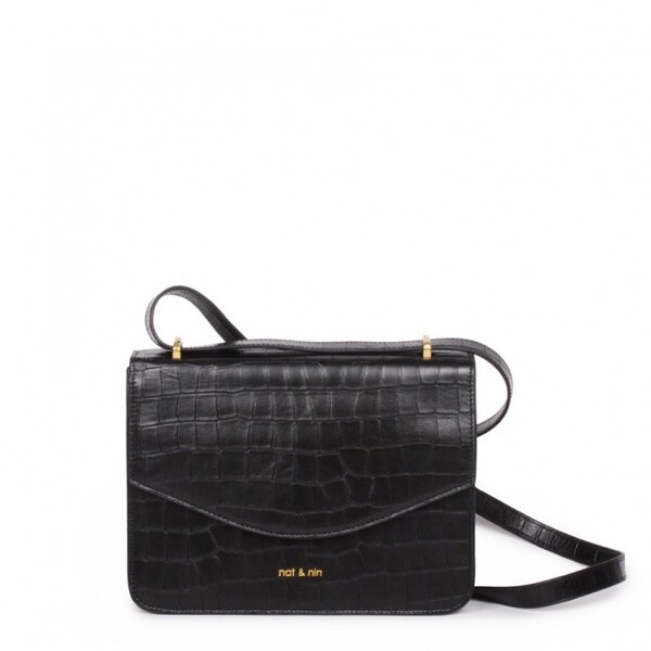 Sac noir en cuir bandoulière style cartable 