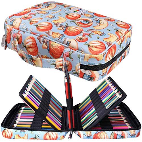 JAKAGO Trousse Crayon de Couleur 220 Grande Trousse Scolaire avec Poignée Solide,Portable étanche Sac a Crayon Idéal pour Excellent Cadeau Femme/Homme/étudiant/Artiste (Pumpkin)