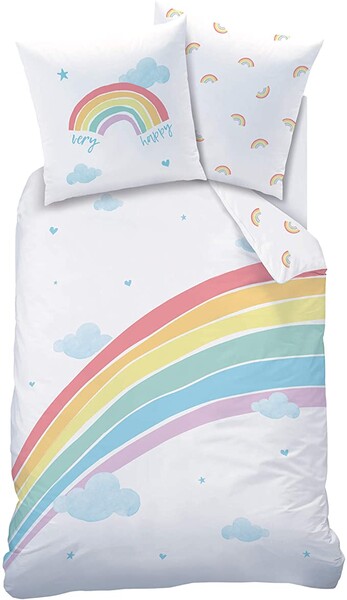 Parure de lit pour fille - Parure de lit - Parure de lit pour enfant - Very Happy Rainbow - Nuages étoiles - Taie d'oreiller 80 x 80 + housse de couette 135 x 200 cm - 100 % coton: Amazon.fr: Cuisine & Maison