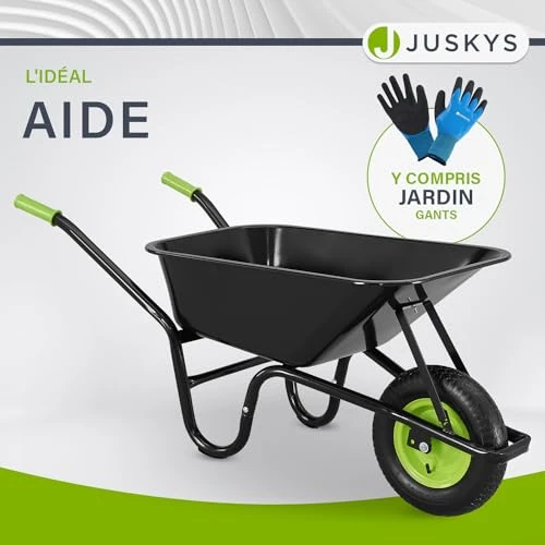 Juskys brouette Garden - Volume de 100 litres - 210 kg - pneus gonflables avec Jante en métal - Cuve galvanisée - brouette de Jardin - Noir