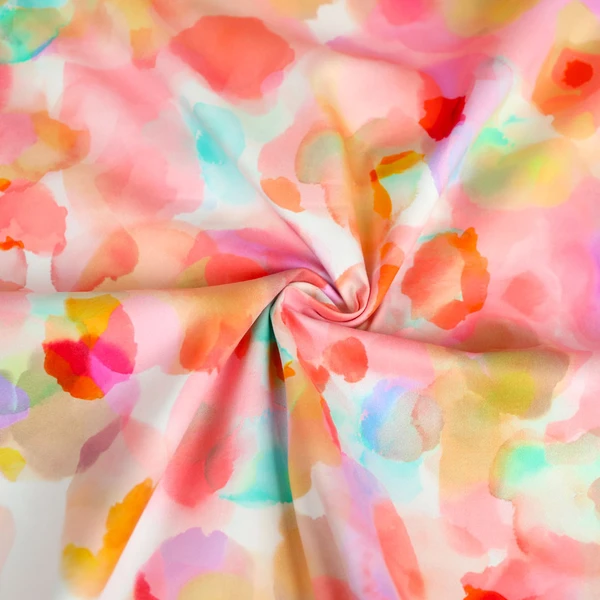 Tissu coton popeline stretch à motif bloom multicolore | Pour couture d'habits de poids moyen