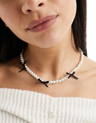 ASOS DESIGN - Collier à perles fantaisie et nœuds noirs