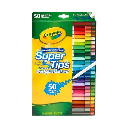 CRAYOLA Marqueurs Lavables SuperTips - 50 Couleurs Uniques - Feutres à Pointe Moyenne pour Coloriage, Dessin, Lettrage e Écriture - Encre Lavable sur Peau e Vêtements - Activité Créative, 7555