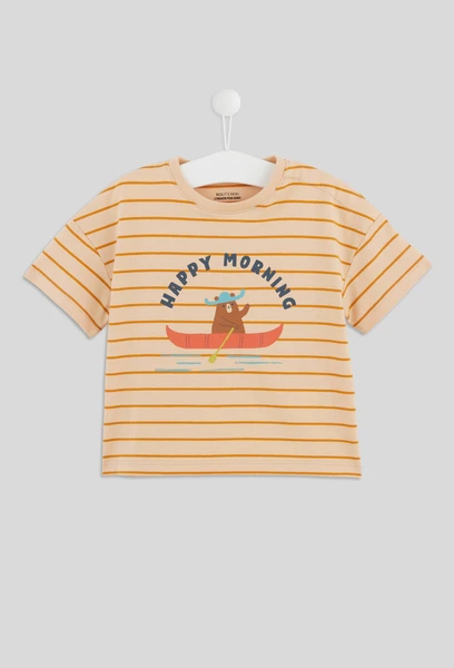 T-shirt manches courtes col rond rayé et imprimé en coton BIO