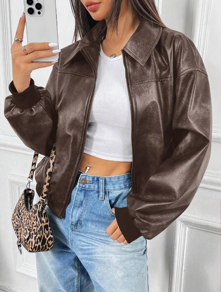 Veste en cuir marron