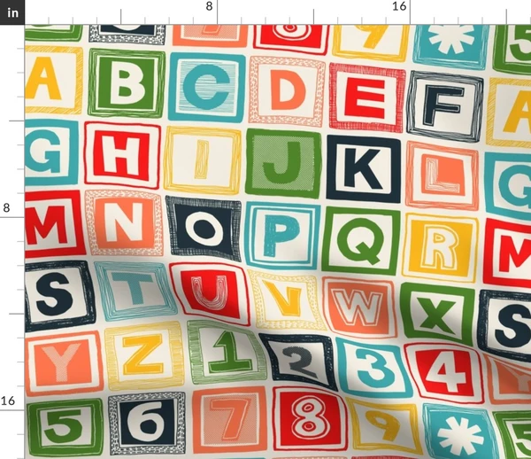 ABC square alphabet retro wood blocks Fabric | Spoonflower