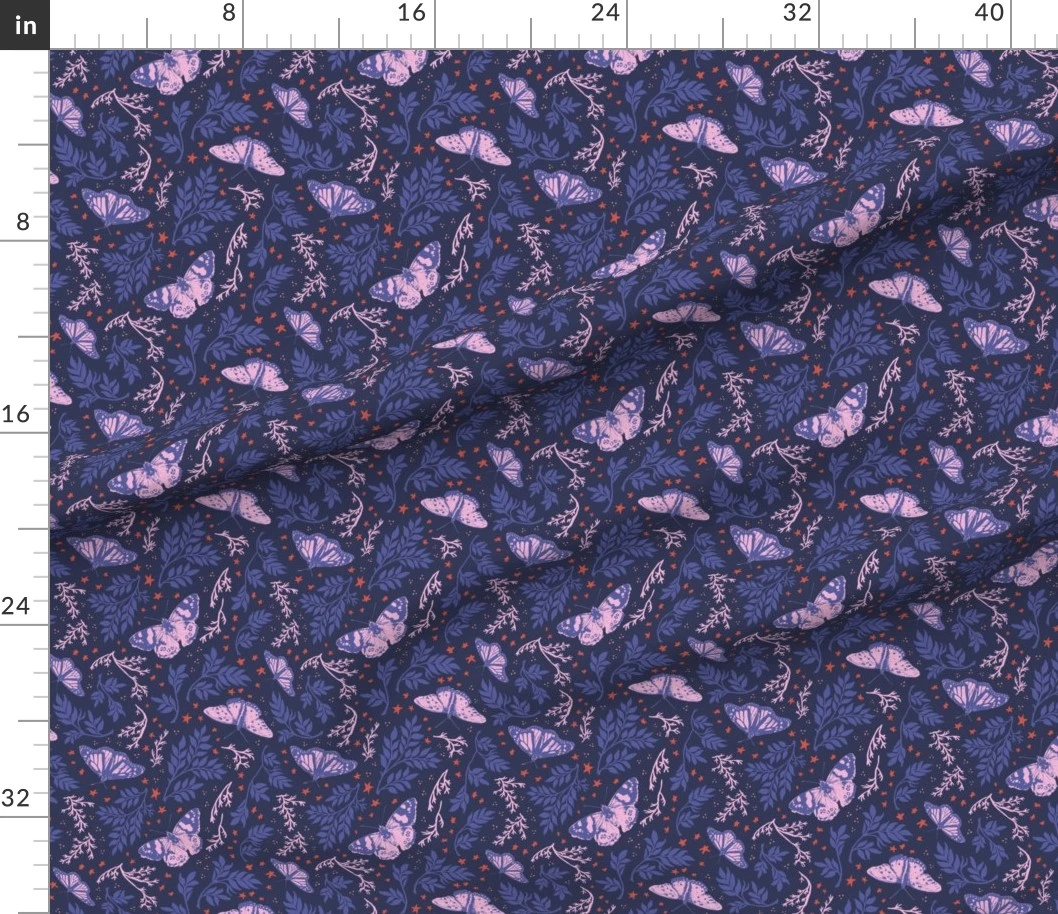 Fabric in Moon Moth Print in Navy + Gold
