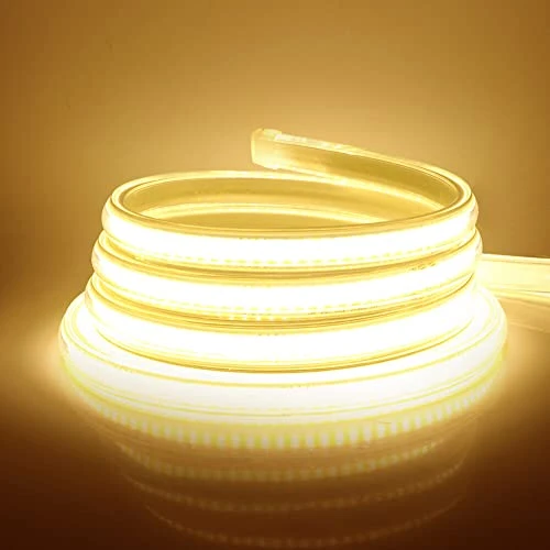 HEGEHE Ruban LED, COB Bande LED 220V avec Interrupteur IP65 Etanche Bande Lumineuse Super Lumineux 360 LEDS/M Ruban Flexible Strip (Blanc Chaud, 2M)