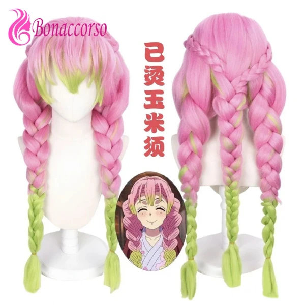 Perruque de Cosplay Demon Slayer Kanroji Mitsuri, perruque tressée longue tressée en maïs rose ombré, perruque de fête pour fille mignonne Anime Coser - AliExpress 200165144