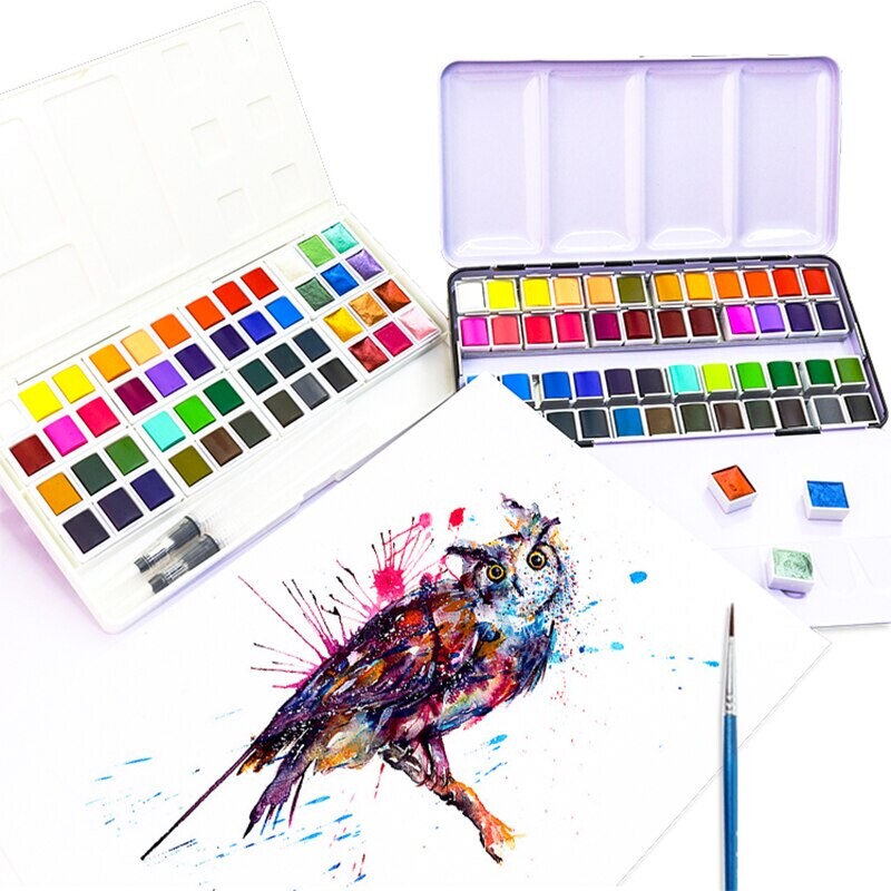 Peinture à l'aquarelle avec marque d'ange, ensemble de peinture à l'aquarelle solide, dessin professionnel Portable, Pigment aquarelle nacré pour peinture, fournitures d'art