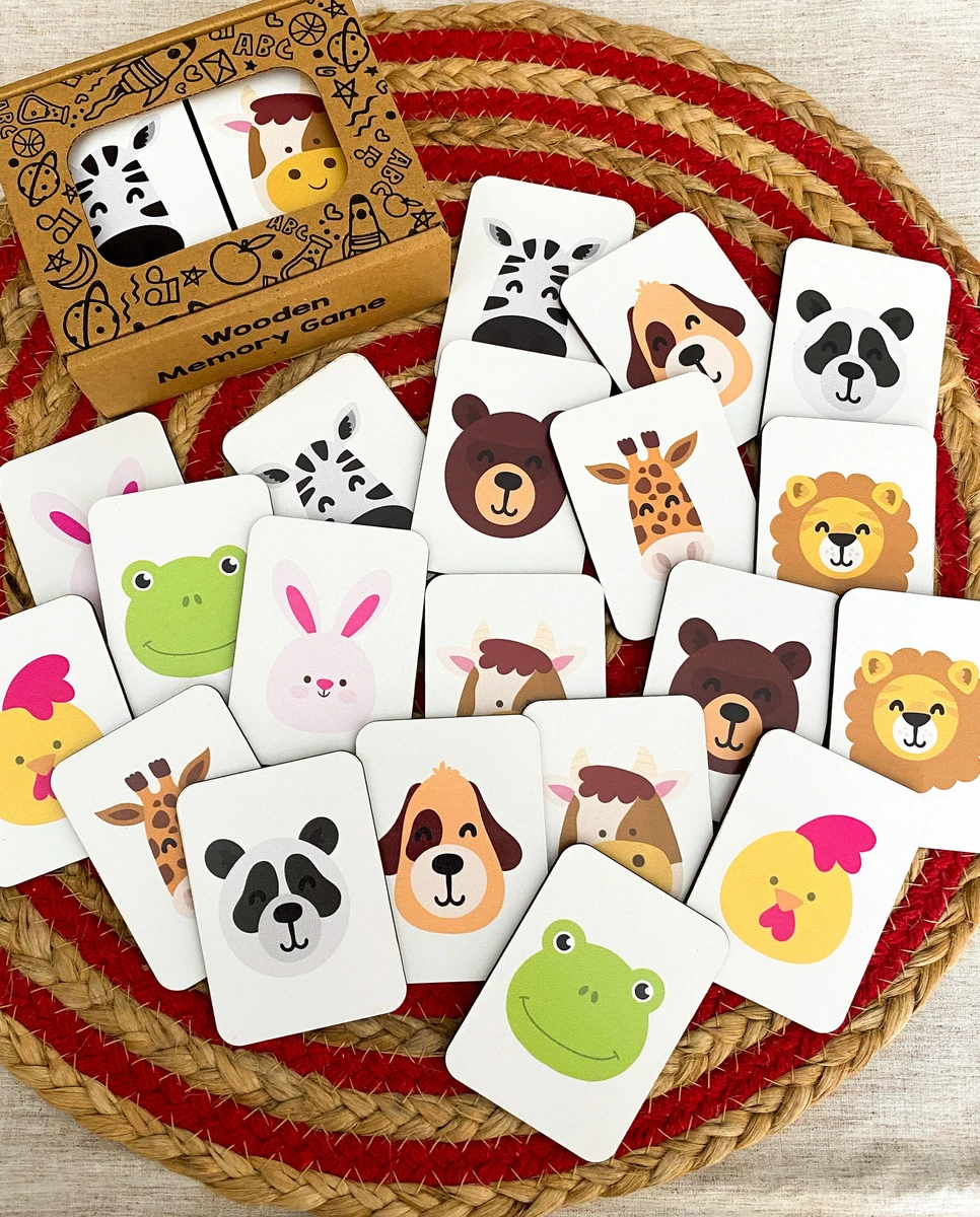 Jeu de mémoire en bois animaux - Jeu d'association éducatif en bois pour enfants - Jouets Montessori - Jeu de correspondance de mémoire pour les tout-petits à l'école maternelle
