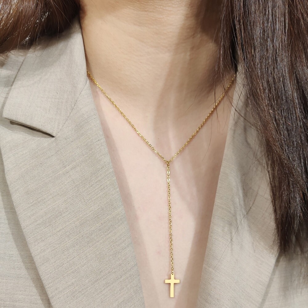 DOTIFI For Women Cross Pendant Long Chain Necklace Stainless Steel New Design Gold and Silver Color Jewellery|Pendant Necklaces| - AliExpress