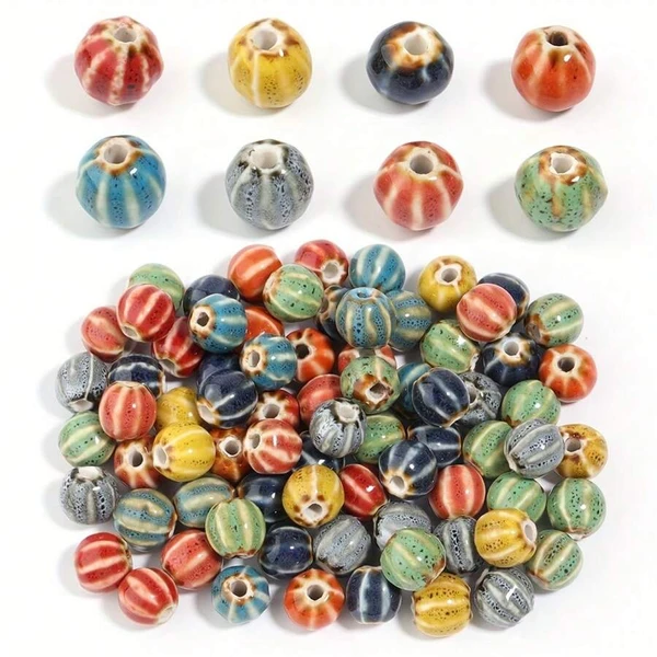 20 pièces Perles de melon d'eau en émail floral - Pièces polyvalentes en céramique pour bracelets et colliers DIY, accessoires de DIY de bijoux de mode | Mode en ligne | SHEIN FRANCE