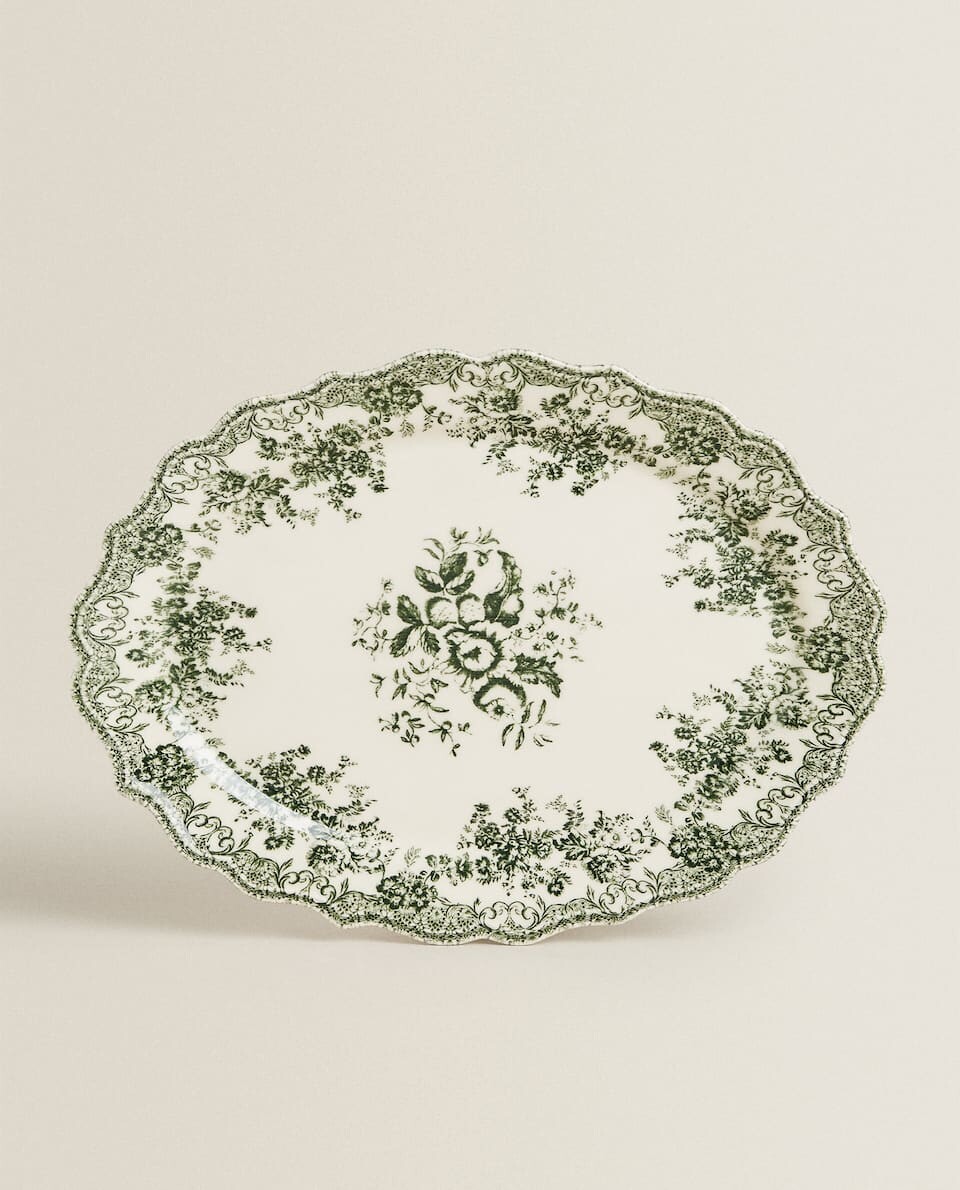 PLAT FAÏENCE IMPRIMÉ FLEURS