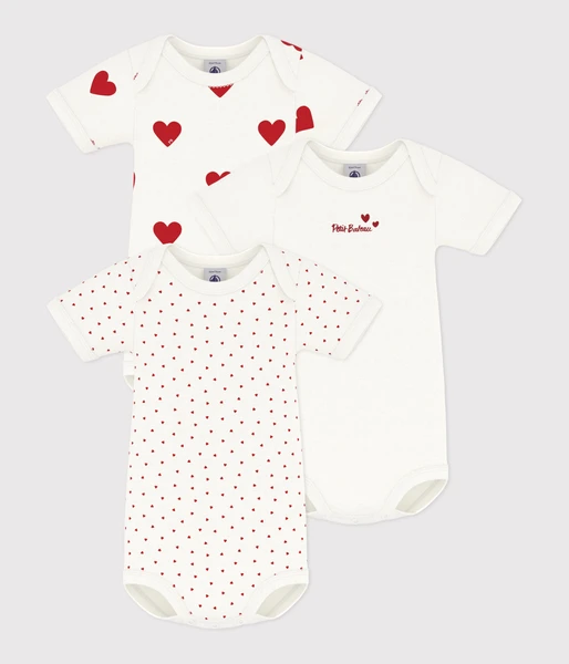 Lot de 3 bodies cœur rouge manches courtes bébé en coton