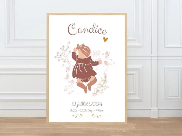 Affiche naissance « Candice » personnalisée : date , heure , taille et poids de bébé - idée de cadeau - décoration chambre bébé