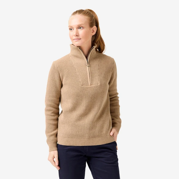 Pull golf zippé femme, MW500 NOIR