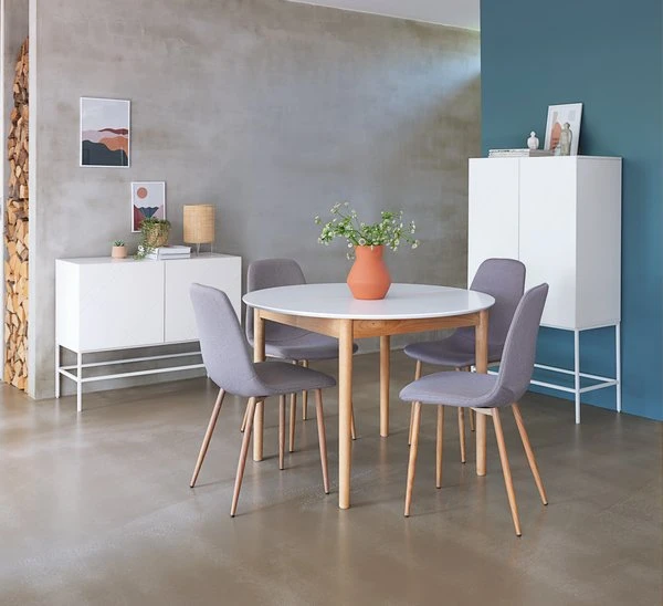 Table MARSTRAND Ø110/110x200 blanc/naturel