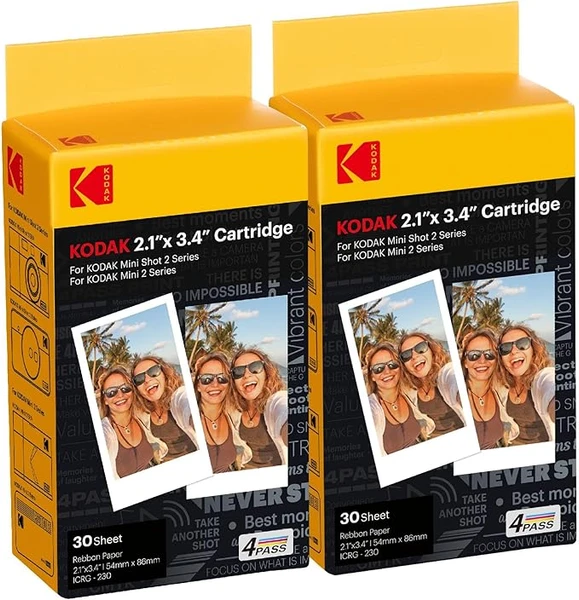 KODAK 4PASS 5.3 x 8.7 cm Film Cartridge (60 Sheets) for KODAK Mini 2 Retro and Mini Shot 2 Retro White Contour