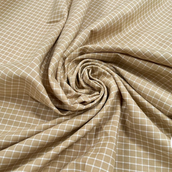 TISSU SURCHEMISE TRAPPEUR BEIGE À CARREAUX