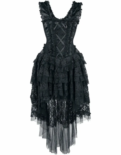 Robe/corset gothique victorienne noire burleska ornée de dentelle