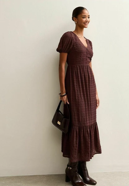 New Look CHECKED BUTTON THROUGH MIDI - Robe de jour - dark brown/marron foncé - ZALANDO.FR