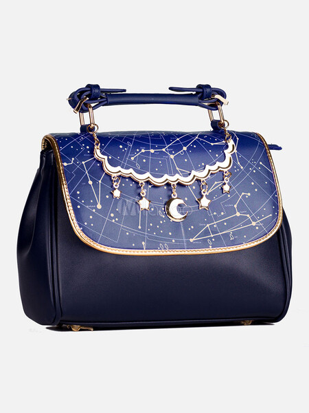  Sac Lolita Classique Sac à main Lolita en cuir PU imprimé Constellation Galaxy Bleu