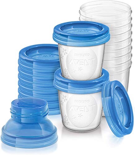Philips Avent SCF618/10 Système de Conservation du Lait Maternel, Pots de Conservation180 ml, Couvercles Vissables et Adaptateur