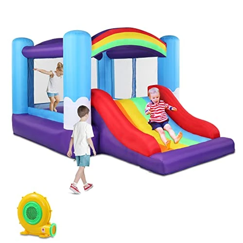 LEADZM Château Gonflable avec Toboggan et Souffleur, pour Enfants de 3 à 10 Ans, Aire de Jeux Gonflable Intérieure/Extérieure, 360x240x210cm