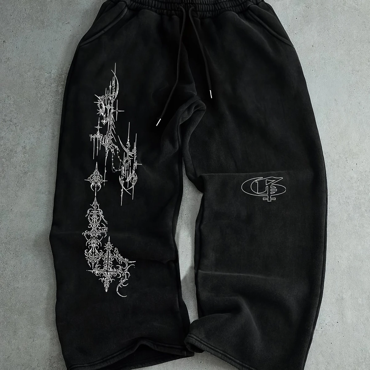 Pantalon de survêtement à cordon style streetwear tendance avec motif croisé, mode décontractée, coupe confortable pour un usage quotidien, vêtement polyvalent pour toutes les occasions