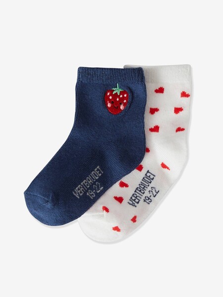 Lot de 2 paires de chaussettes coeurs bébé bleu imprimé - Vertbaudet