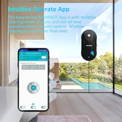 Mamibot Robot Laveur de vitre Intelligent avec contrôle app et 4 Modes automatiques - Nettoyage par Microfibre et détection AI des Bords - idéal pour raclette vitre et Nettoyage sans Effort