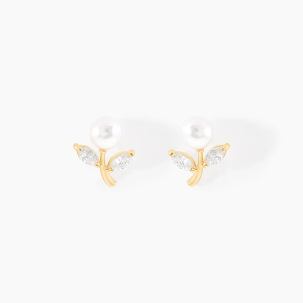 Boucles D'oreilles Puces Frigga Or Jaune Perle De Culture Et Oxyde
