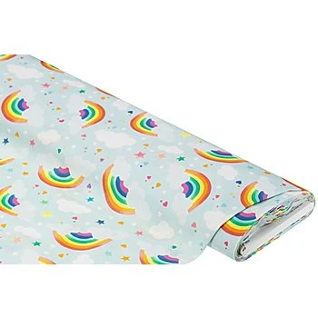 Tissu coton bio 'arcs-en-ciel', bleu clair/multicolore