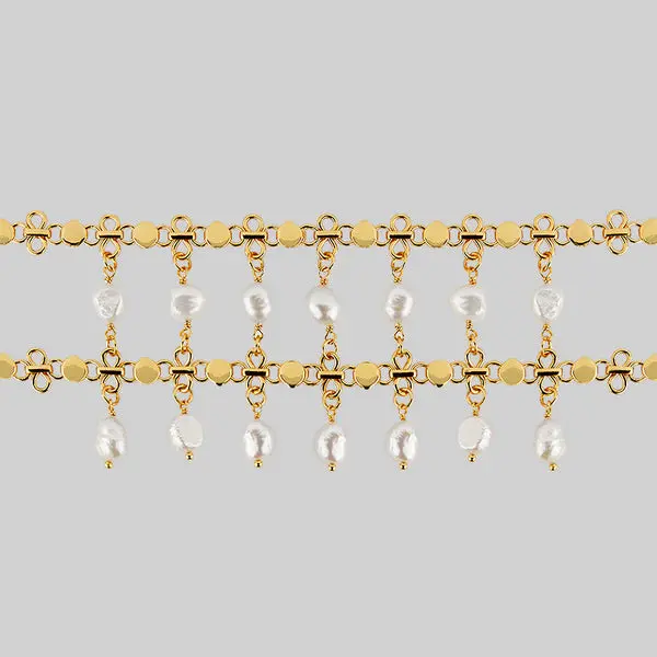 VALOUR. Double Chain Pearl Drop Choker - Gold