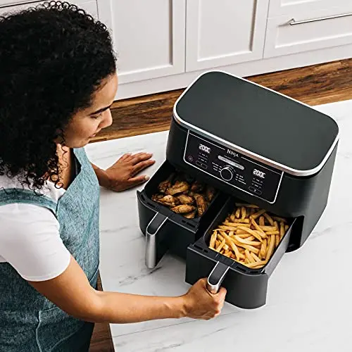 NINJA Friteuse sans huile Dual Zone Foodi MAX [AF400EU], capacité de 9,5 l, 2 tiroirs, 6 modes de cuisson, Noir