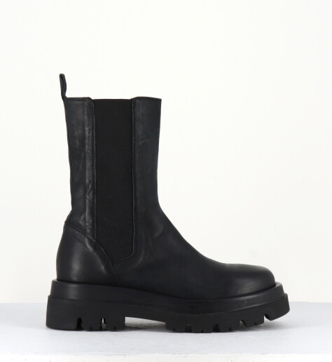 Boots chelsea en cuir noir semelle épaisse micro - 2471 NERO - Garrice