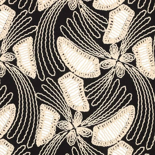 Tissu coton brodé noir à motif Gatsby écru festonné | Pour couture d'habits de poids léger