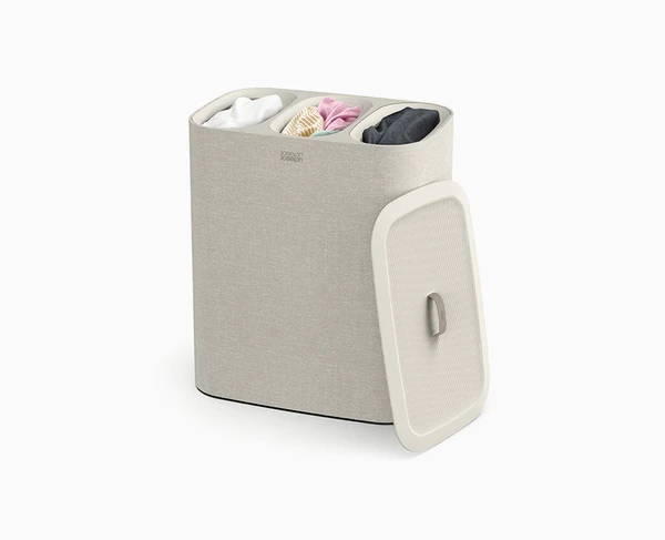 Panier à Linge 3 Compartiments Écru 90L Tota Trio