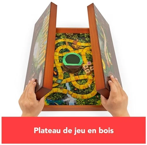 JUMANJI - Jeu Jumanji Avec Plateau Bois Retro - Jeu de Société - Jeu De Plateau Avec Nombreux Défis - Ambiance du Film Jumanji - Jeu de Société Famille - Version Française - Jeu Enfant 8 Ans et +