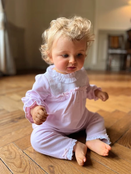 Pyjama bébé fille deux pièces à col froufrou - Rose