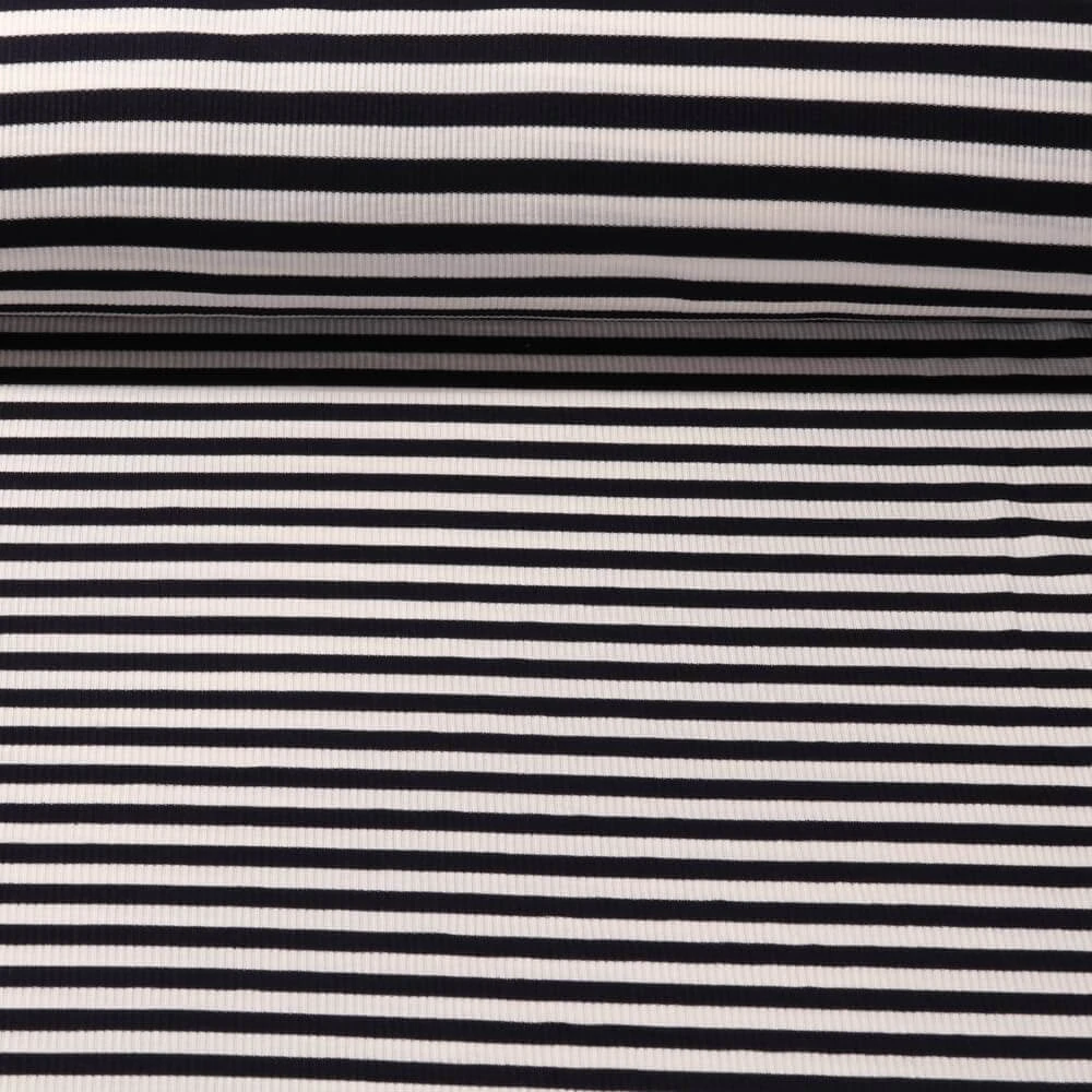 Jersey viscose - Rayures 10mm Côtelé Bleu marine