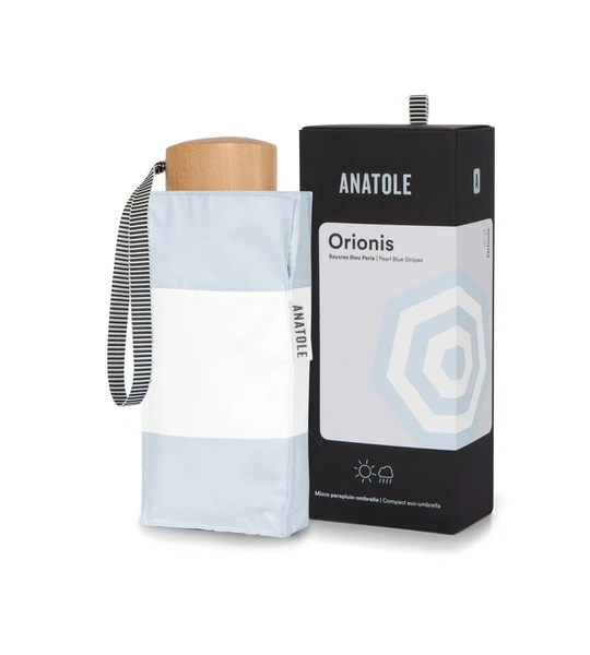 Mini parapluie-ombrelle anti-UV double protection - Rayures Bleu Perle - ORIONIS