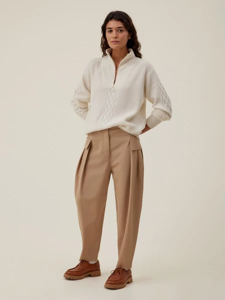 Kayla - Pull camionneur grosse maille en cachemire blanc pour femme