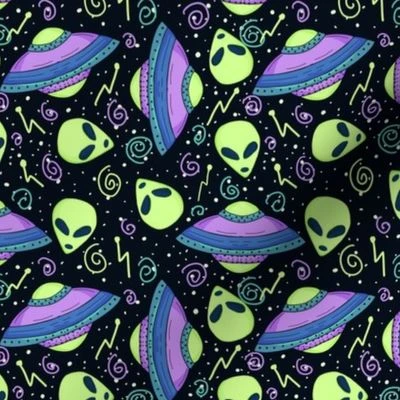 flying saucer and alien small scale Fabric | Spoonflower