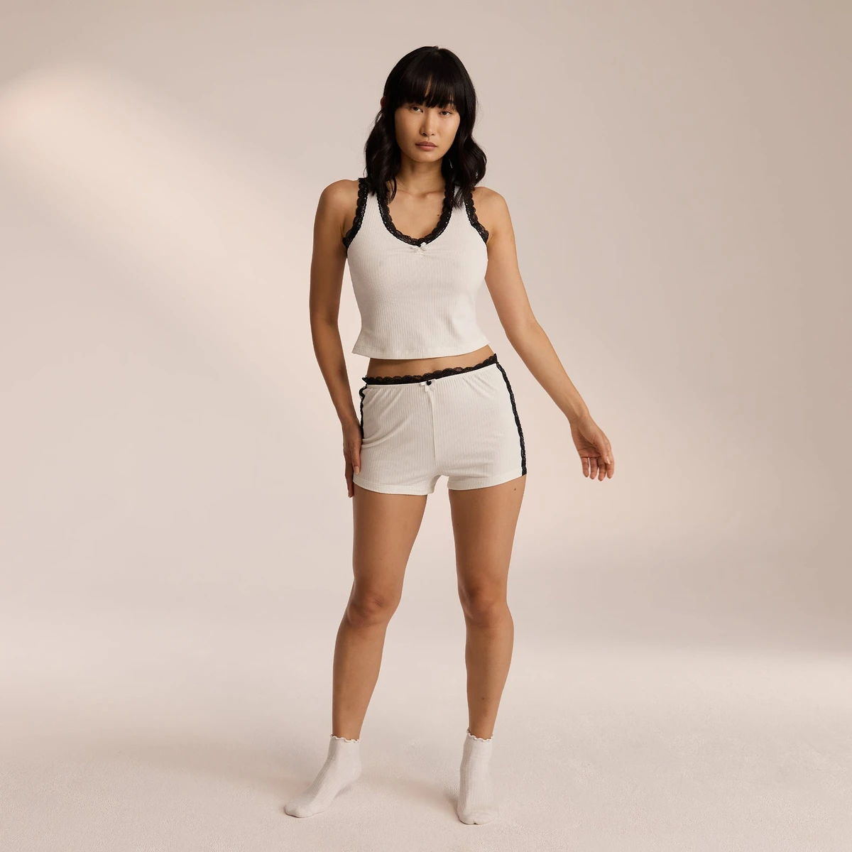 Short de Pyjama en Dentelle - Blanc