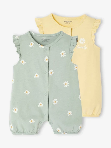 Lot de 2 combishorts de nuit bébé fleuris vert sauge - Vertbaudet