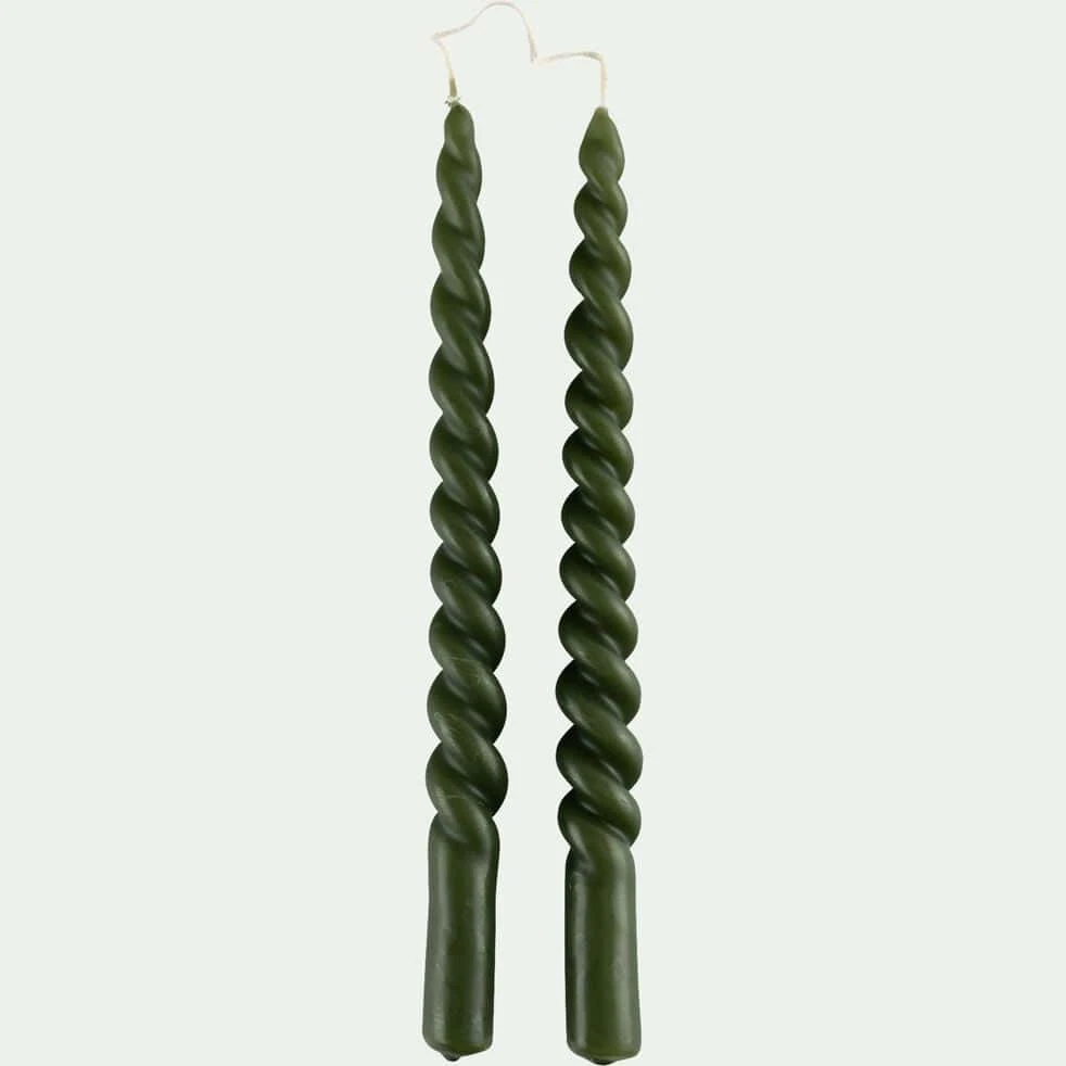 TORTIL - Lot de 2 chandelles torsadées H29cm - vert