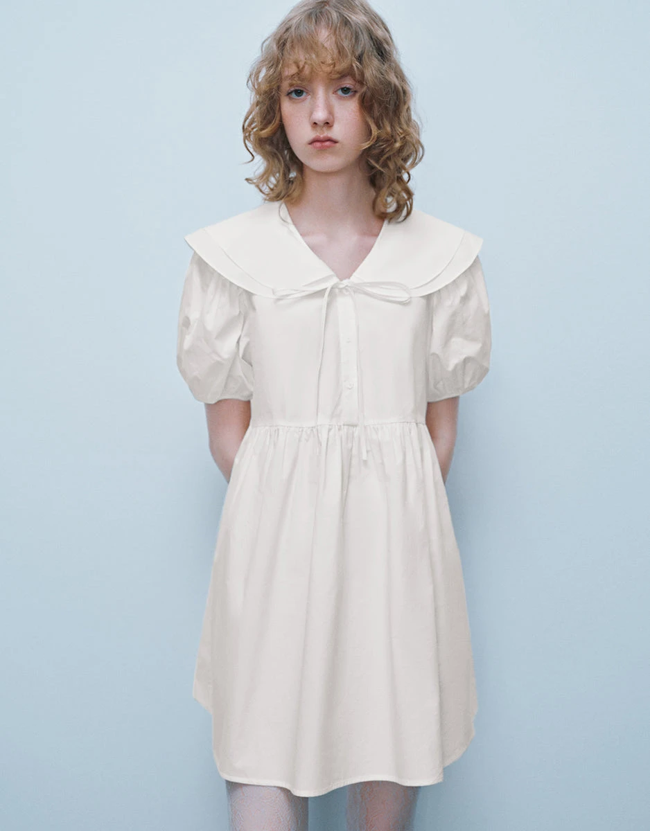 BLACK Sailor Collar Neck A-Line Dress